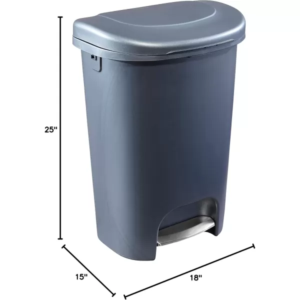 imageRubbermaid Classic 13 Gallon Premium StepOn Trash Can with Lid and StainlessSteel Pedal Bronze Waste Bin for KitchenHomeGarageOfficeGunmetal Blue