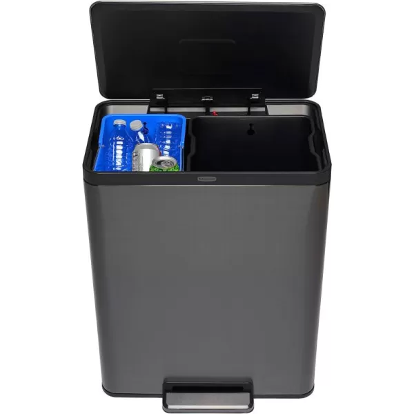 imageRubbermaid Elite Stainless Steel Metal Dual Stream StepOn Trash 105Gallon Charcoal Wastebasket HomeKitchen Trash and Recycle Bin Combo158 Gallon