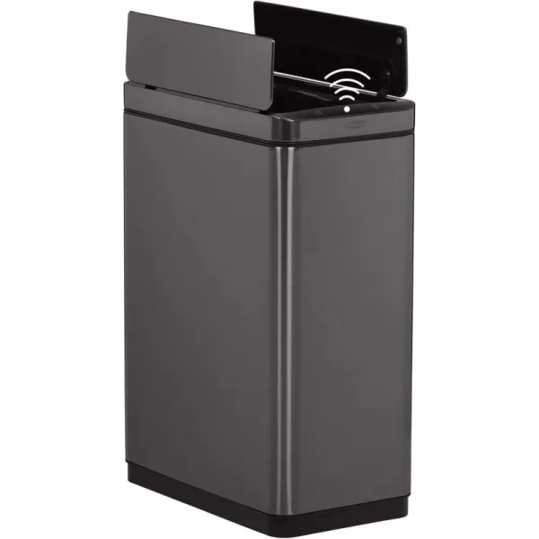 imageRubbermaid Elite Stainless Steel Slim Sensor Trash Can 12Gallon Batteries Included Charcoal Wastebasket for HomeKitchenHotelLobbyOffice 118GSlim Sensor