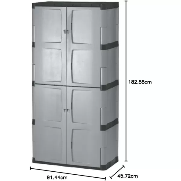 imageRubbermaid Freestanding Storage Cabinet with Doors 18quotD x 36quotW x 37quotH Medium GrayBlack TwoShelf Lockable Cabinet for IndoorOutdoorGarage Storage for Garden ToolsLawn Care AccessoriesLarge