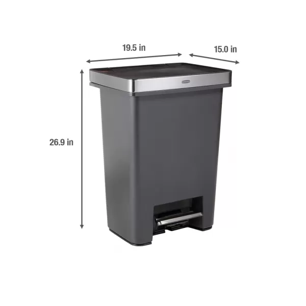 imageRubbermaid Premier HighCapacity StepOn Trash Can 19 Gallon Single or Dual Stream Trash or Recycling Charcoal StainlessSteel Rim Lid Lock Quiet Lid for HomeKitchenGarageApartmentMetal Rim