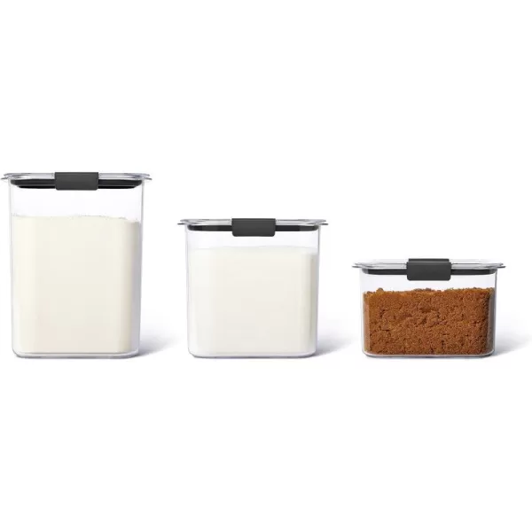 imageRubbermaid Brilliance BPAFree Food Storage Containers with Lids Airtight Kitchen and Pantry Organization Set Includes 3 Containers and Scoops Clear 16 cupsSet of 3 Assorted Containers