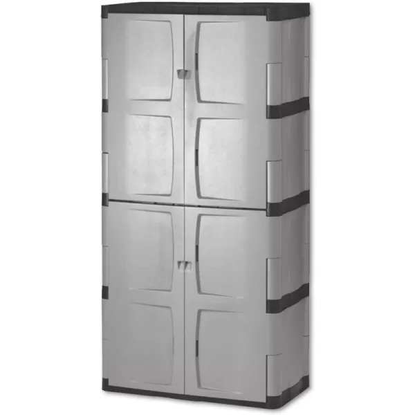 imageRubbermaid Freestanding Storage Cabinet with Doors 18quotD x 36quotW x 37quotH Medium GrayBlack TwoShelf Lockable Cabinet for IndoorOutdoorGarage Storage for Garden ToolsLawn Care AccessoriesLarge