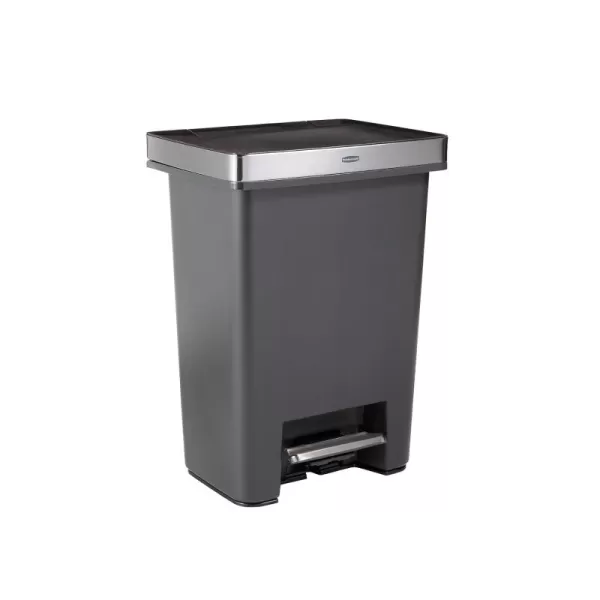 imageRubbermaid Premier HighCapacity StepOn Trash Can 19 Gallon Single or Dual Stream Trash or Recycling Charcoal StainlessSteel Rim Lid Lock Quiet Lid for HomeKitchenGarageApartmentMetal Rim