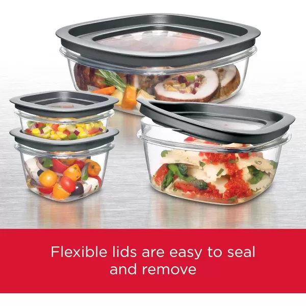 imageRubbermaid 28Piece ClearGrey Food Storage Containers Premium Snap Bases and Various Size Lids Perfect for Meal Prep Leftovers and Dishwasher SafeSet of 14 Assorted Containers