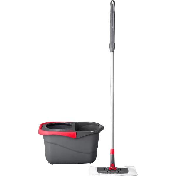 imageRubbermaid Microfiber Flat Spin Mop Floor Cleaning System with Wringer Bucket Red Flat Floor Mop for HardwoodLaminateVinylTileStone Floors