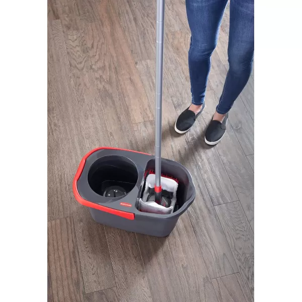 imageRubbermaid Microfiber Flat Spin Mop Floor Cleaning System with Wringer Bucket Red Flat Floor Mop for HardwoodLaminateVinylTileStone Floors