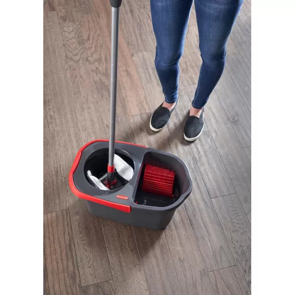 imageRubbermaid Microfiber Flat Spin Mop Floor Cleaning System with Wringer Bucket Red Flat Floor Mop for HardwoodLaminateVinylTileStone Floors