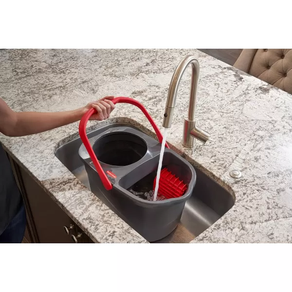 imageRubbermaid Microfiber Flat Spin Mop Floor Cleaning System with Wringer Bucket Red Flat Floor Mop for HardwoodLaminateVinylTileStone Floors