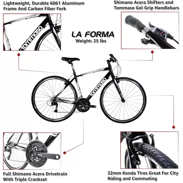 imageTommaso La Forma Lightweight Comfortable Hybrid Bikes Fitness Commuter Bike Black WhiteBlack  Best