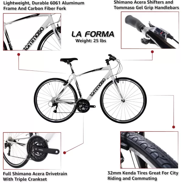 imageTommaso La Forma Lightweight Comfortable Hybrid Bikes Fitness Commuter Bike Black WhiteWhite  Best
