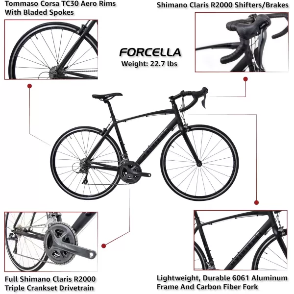 imageTommaso Forcella Endurance Aluminum Road Bike Carbon Fork Shimano Claris R2000 24 Speeds Aero Wheels Matte Black Matte WhiteMatte Black