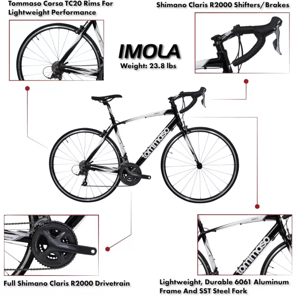 imageTommaso Imola Endurance Aluminum Road Bike Shimano Claris R2000 24 Speeds Black White Burnt OrangeBlack