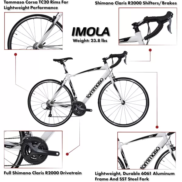 imageTommaso Imola Endurance Aluminum Road Bike Shimano Claris R2000 24 Speeds Black White Burnt OrangeWhite