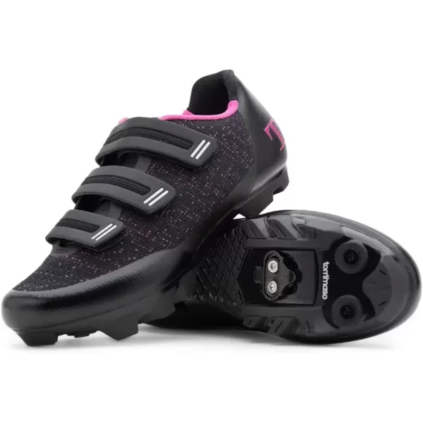 imageTommaso Terra Aria 100 Knit Womens Indoor Cycling Ready MTB Road Shoe with Compatible SPD Cleat  BlackPink  37