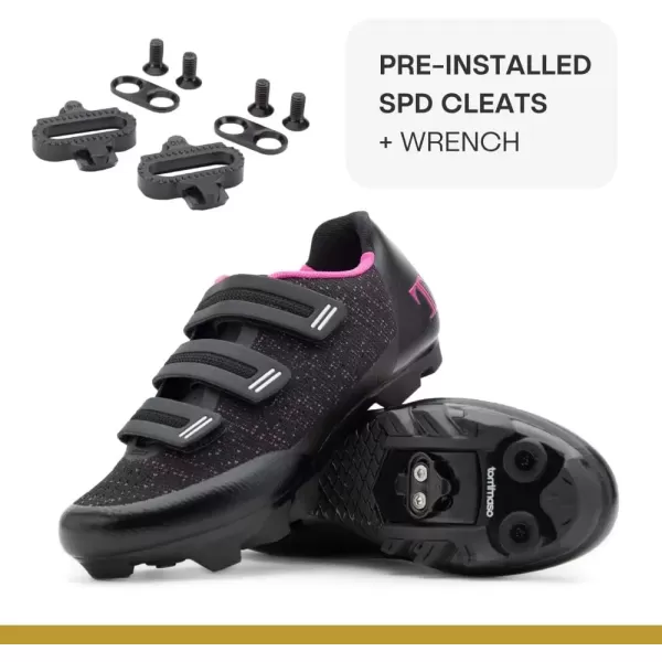 imageTommaso Terra Aria 100 Knit Womens Indoor Cycling Ready MTB Road Shoe with Compatible SPD Cleat  BlackPink  37