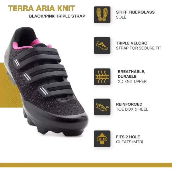 imageTommaso Terra Aria 100 Knit Womens Indoor Cycling Ready MTB Road Shoe with Compatible SPD Cleat  BlackPink  37