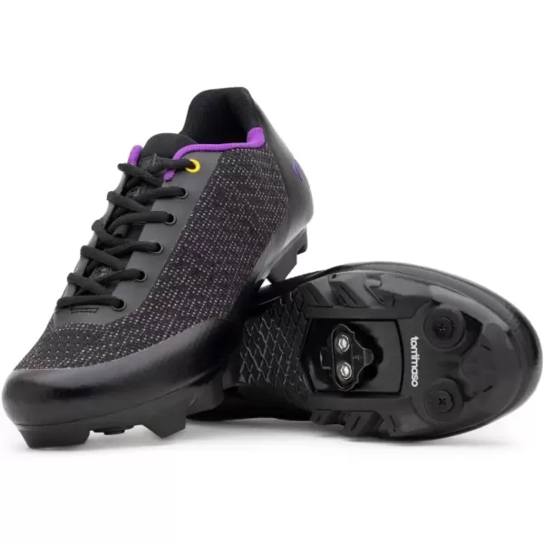 imageTommaso Terra Aria Lace Knit Womens Indoor Cycling Ready MTB Road Shoe with Compatible SPD Cleat  BlackPurple  36