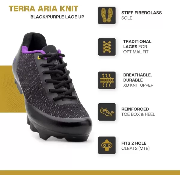 imageTommaso Terra Aria Lace Knit Womens Indoor Cycling Ready MTB Road Shoe with Compatible SPD Cleat  BlackPurple  36