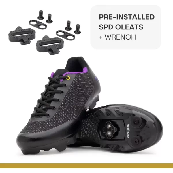 imageTommaso Terra Aria Lace Knit Womens Indoor Cycling Ready MTB Road Shoe with Compatible SPD Cleat  BlackPurple  36