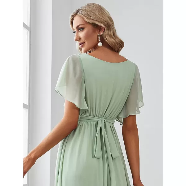 imageEverPretty Womens Bridesmaid Dress VNeck Ruffle Sleeves Ruched Bust Floor Length Chiffon Formal Dresses 0164AMint Green