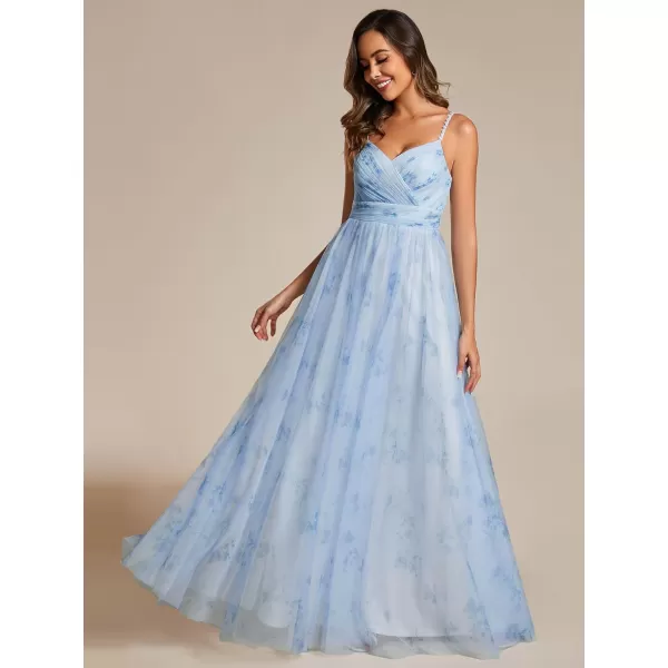 imageEverPretty Womens ALine Spaghetti Strap Floral Tulle Floor Length Formal Evening Dresses 02122Ice Blue