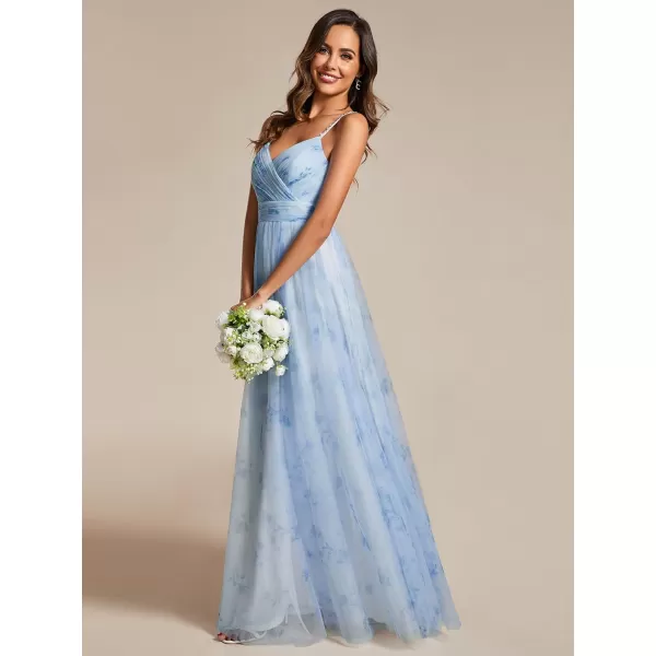 imageEverPretty Womens ALine Spaghetti Strap Floral Tulle Floor Length Formal Evening Dresses 02122Ice Blue