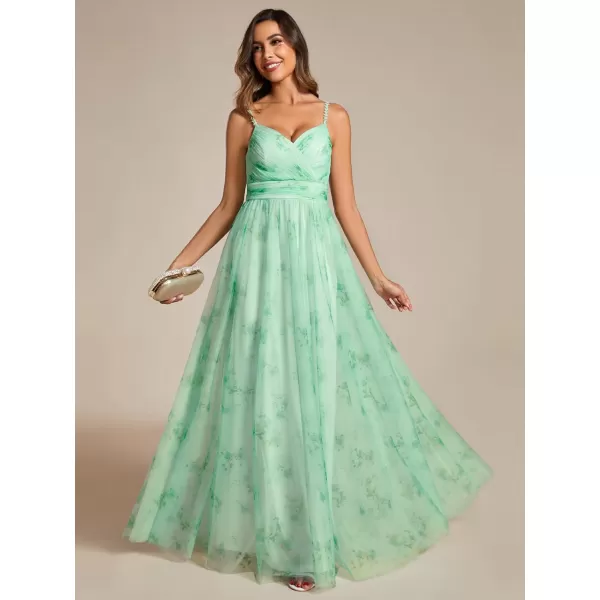 imageEverPretty Womens ALine Spaghetti Strap Floral Tulle Floor Length Formal Evening Dresses 02122Mint Green