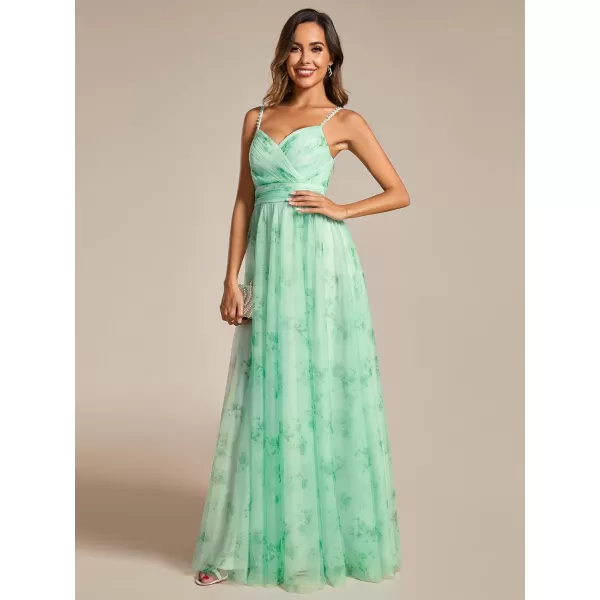 imageEverPretty Womens ALine Spaghetti Strap Floral Tulle Floor Length Formal Evening Dresses 02122Mint Green