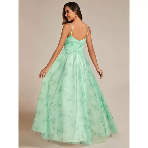 imageEverPretty Womens ALine Spaghetti Strap Floral Tulle Floor Length Formal Evening Dresses 02122Mint Green