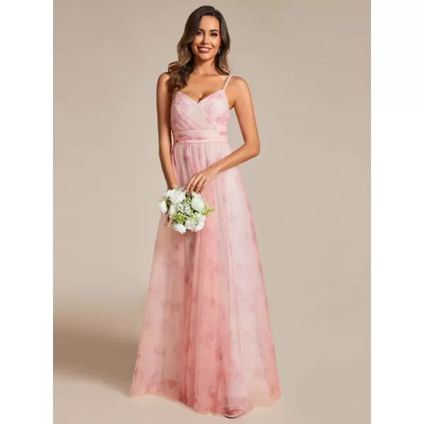 imageEverPretty Womens ALine Spaghetti Strap Floral Tulle Floor Length Formal Evening Dresses 02122Pink