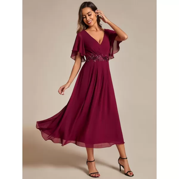 imageEverPretty Womens Cocktail Dresses V Neck ALine Elastic High Waist Wedding Guest Evening Party Maxi Dress 02093Burgundy