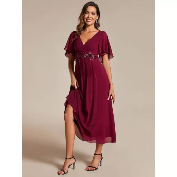 imageEverPretty Womens Cocktail Dresses V Neck ALine Elastic High Waist Wedding Guest Evening Party Maxi Dress 02093Burgundy