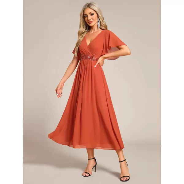 imageEverPretty Womens Cocktail Dresses V Neck ALine Elastic High Waist Wedding Guest Evening Party Maxi Dress 02093Burnt Orange