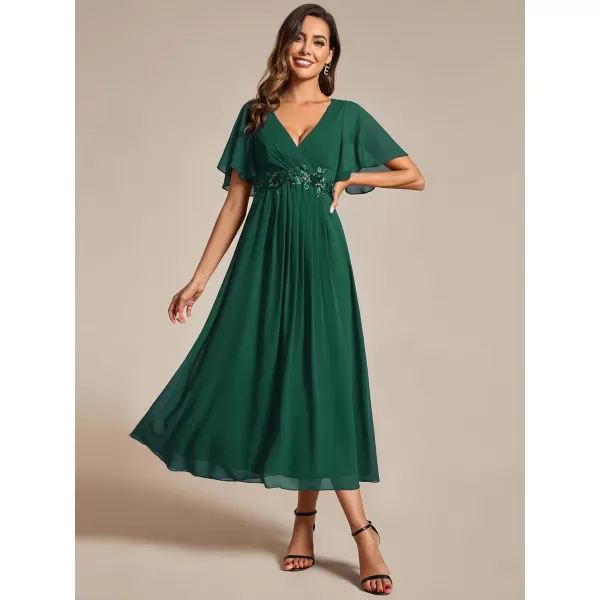 imageEverPretty Womens Cocktail Dresses V Neck ALine Elastic High Waist Wedding Guest Evening Party Maxi Dress 02093Dark Green