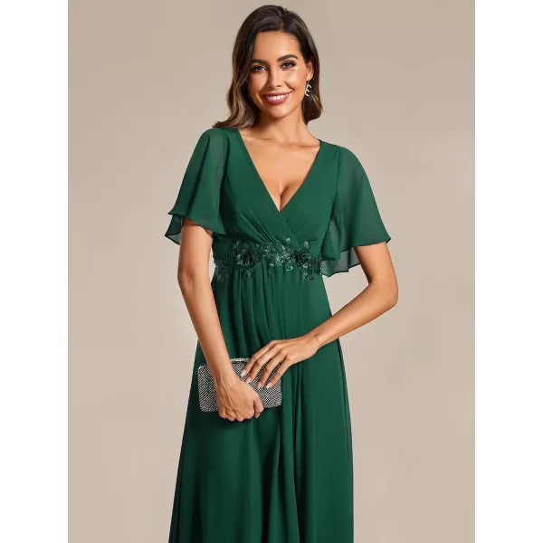 imageEverPretty Womens Cocktail Dresses V Neck ALine Elastic High Waist Wedding Guest Evening Party Maxi Dress 02093Dark Green