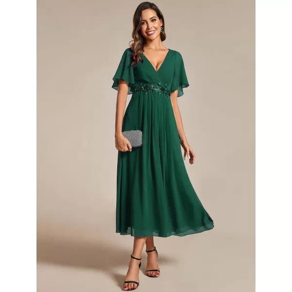 imageEverPretty Womens Cocktail Dresses V Neck ALine Elastic High Waist Wedding Guest Evening Party Maxi Dress 02093Dark Green