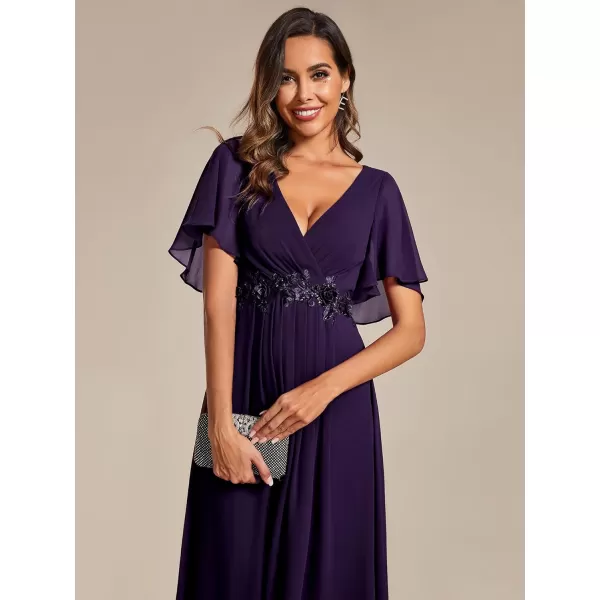 imageEverPretty Womens Cocktail Dresses V Neck ALine Elastic High Waist Wedding Guest Evening Party Maxi Dress 02093Deep Purple