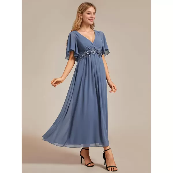 imageEverPretty Womens Cocktail Dresses V Neck ALine Elastic High Waist Wedding Guest Evening Party Maxi Dress 02093Dusty Navy