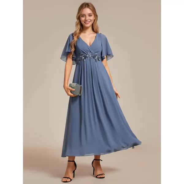 imageEverPretty Womens Cocktail Dresses V Neck ALine Elastic High Waist Wedding Guest Evening Party Maxi Dress 02093Dusty Navy