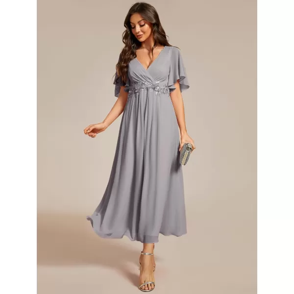 imageEverPretty Womens Cocktail Dresses V Neck ALine Elastic High Waist Wedding Guest Evening Party Maxi Dress 02093Grey