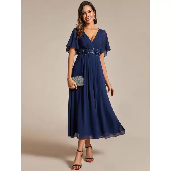 imageEverPretty Womens Cocktail Dresses V Neck ALine Elastic High Waist Wedding Guest Evening Party Maxi Dress 02093Navy Blue