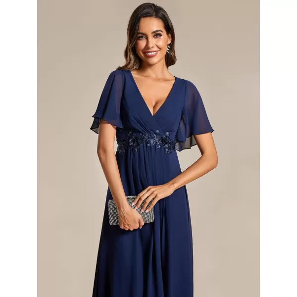 imageEverPretty Womens Cocktail Dresses V Neck ALine Elastic High Waist Wedding Guest Evening Party Maxi Dress 02093Navy Blue