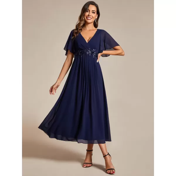 imageEverPretty Womens Cocktail Dresses V Neck ALine Elastic High Waist Wedding Guest Evening Party Maxi Dress 02093Navy Blue