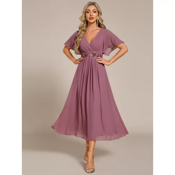 imageEverPretty Womens Cocktail Dresses V Neck ALine Elastic High Waist Wedding Guest Evening Party Maxi Dress 02093Orchid