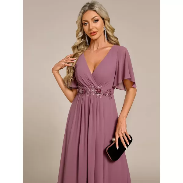 imageEverPretty Womens Cocktail Dresses V Neck ALine Elastic High Waist Wedding Guest Evening Party Maxi Dress 02093Orchid