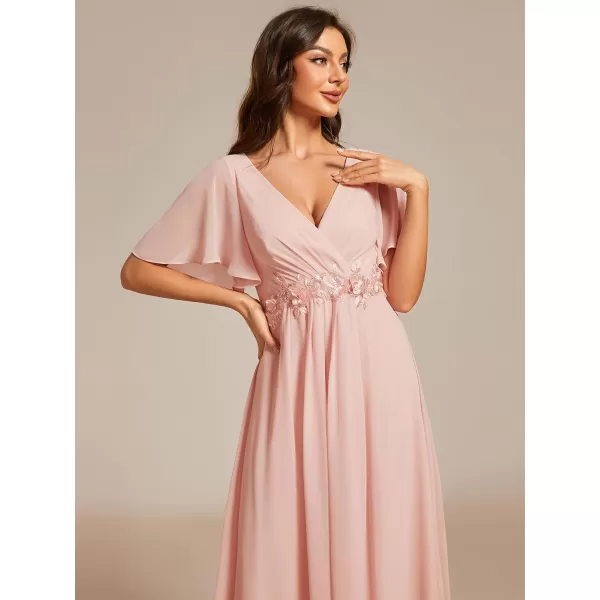 imageEverPretty Womens Cocktail Dresses V Neck ALine Elastic High Waist Wedding Guest Evening Party Maxi Dress 02093Pink