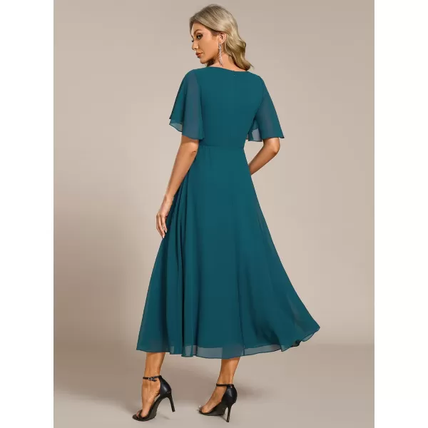 imageEverPretty Womens Cocktail Dresses V Neck ALine Elastic High Waist Wedding Guest Evening Party Maxi Dress 02093Teal