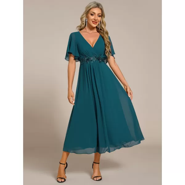 imageEverPretty Womens Cocktail Dresses V Neck ALine Elastic High Waist Wedding Guest Evening Party Maxi Dress 02093Teal