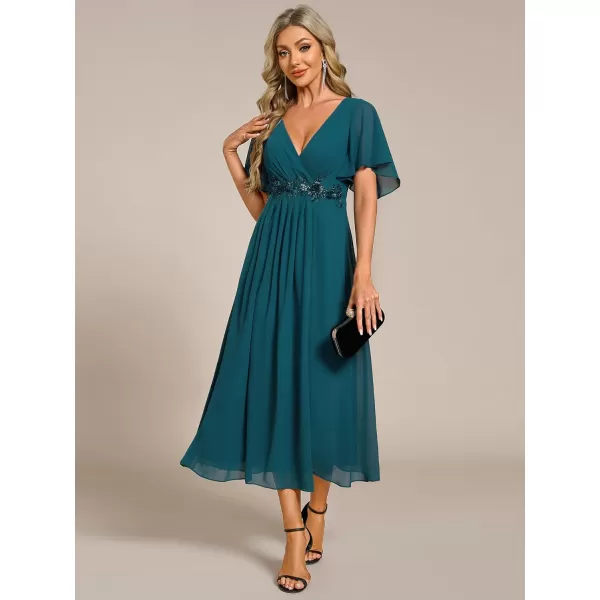 imageEverPretty Womens Cocktail Dresses V Neck ALine Elastic High Waist Wedding Guest Evening Party Maxi Dress 02093Teal